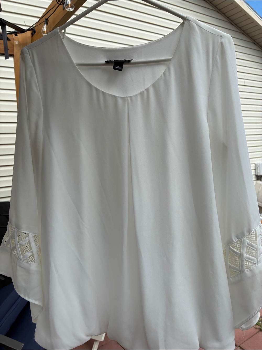AB Studio White Flowing Blouse with Lace Accent Sleeves